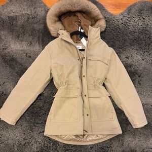 TNA Beige Utility Jacket with Faux Fur Hood